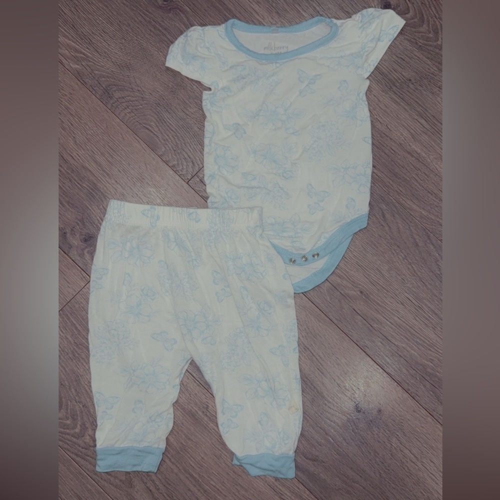 Blue & White Baby Matching Set - Soft Cotton Bodysuit & Pants